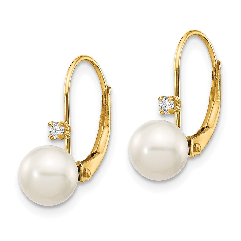 14k Yellow Gold 6-7mm Freshwater Cultured Pearl & .06 Carat Diamond Earrings