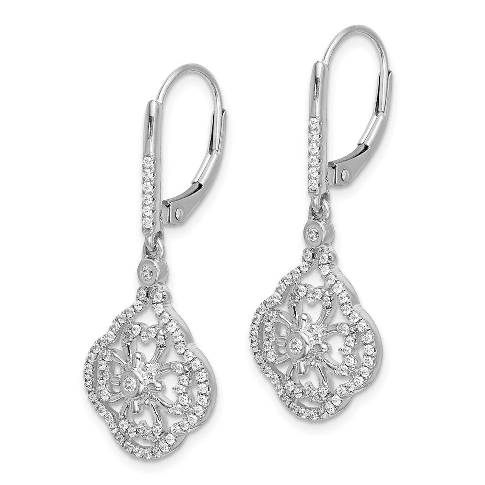 14k White Gold Diamond Fancy Leverback Drop & Dangle Earrings