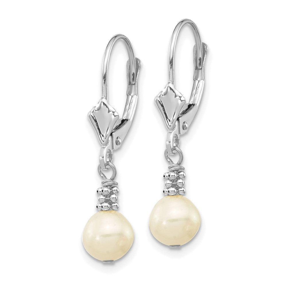14k White Gold 5-6mm White Semi-round Freshwater Cultured Pearl Dangle Earrings