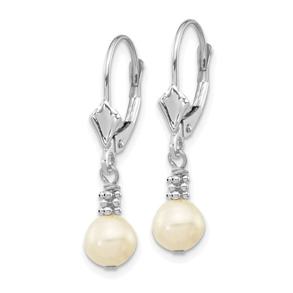 14k White Gold 5-6mm White Semi-round Freshwater Cultured Pearl Dangle Earrings