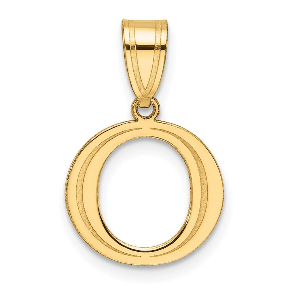 14k Yellow Gold Polished Etched Letter O Initial Pendant for Women