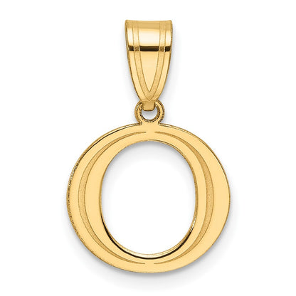 14k Yellow Gold Polished Etched Letter O Initial Pendant for Women