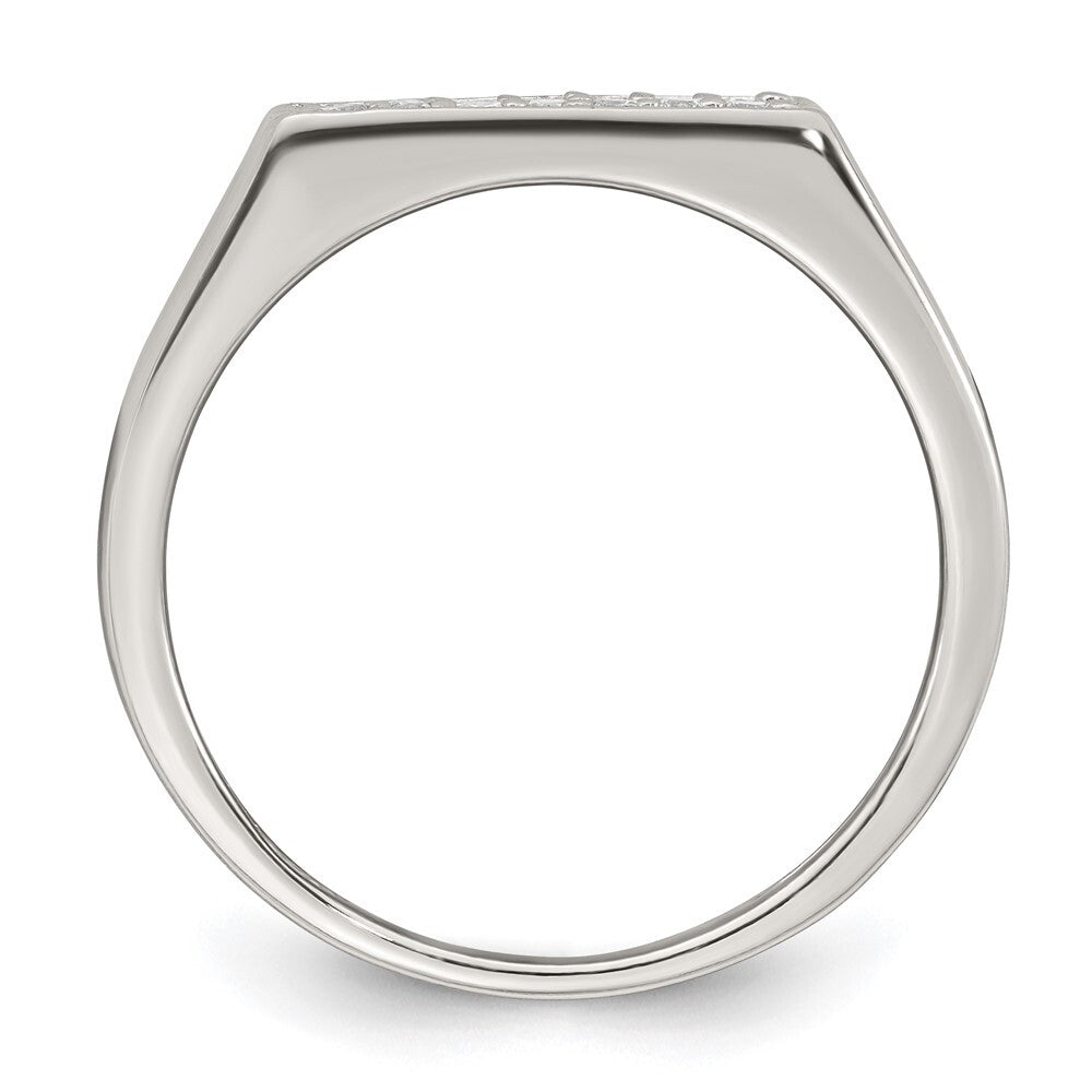 Sterling Silver Polished CZ Rectangular Men's Signet Ring Size 9
