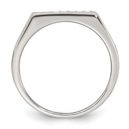 Sterling Silver Polished CZ Rectangular Men's Signet Ring Size 9