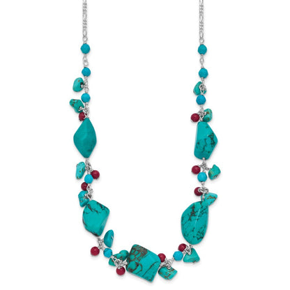 Sterling Silver Dyed Howlite Turquoise Red Coral Necklace