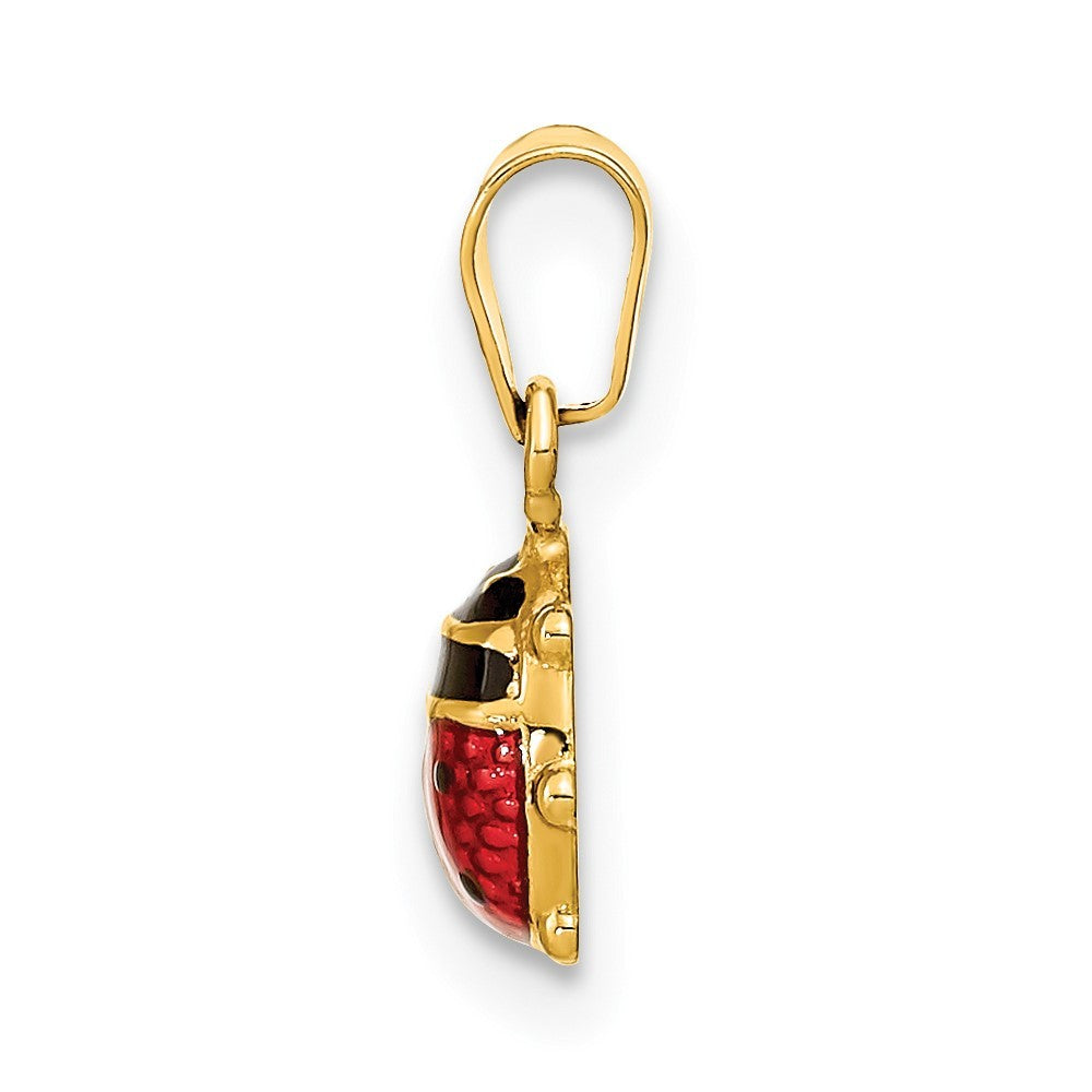 14k Yellow Gold Red and Black Enameled Ladybug Pendant