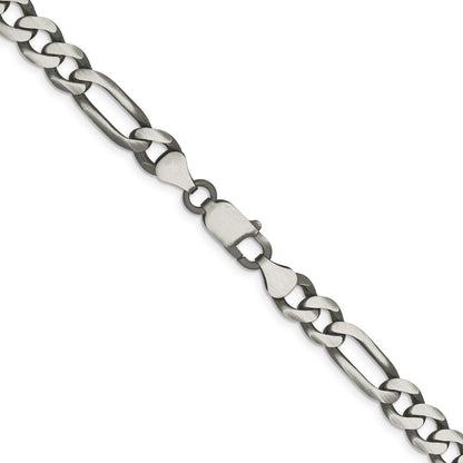Sterling Silver Antiqued 7.5mm Figaro Chain Necklace