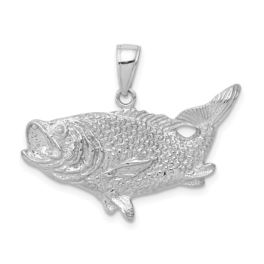 14k White Gold Polished Open-Backed Bass Fish Pendant for Women