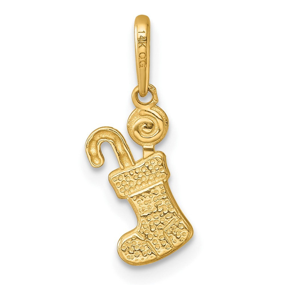 14k Yellow Gold Red and White Epoxy Christmas Stocking with Candy Pendant