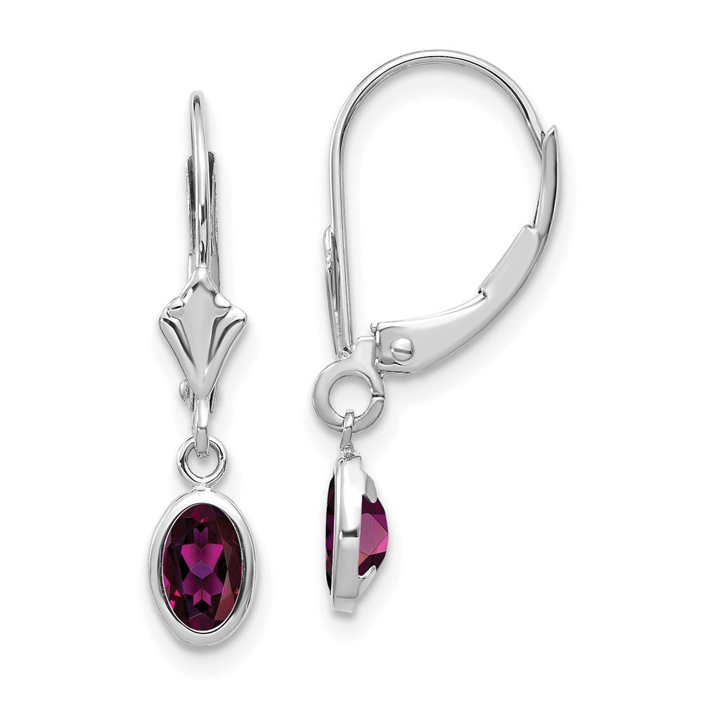14k White Gold 6x4 Oval Bezel Rhodolite Drop Dangle Earrings