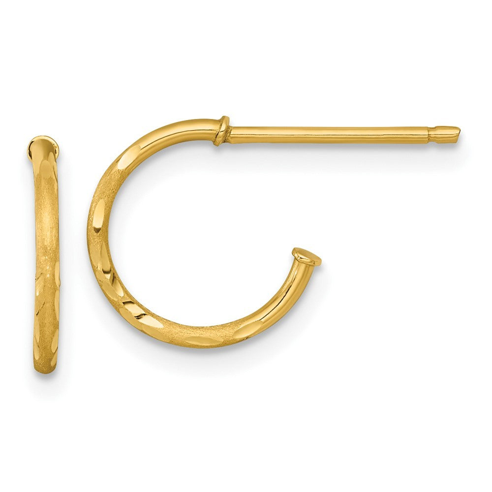 14k Yellow Gold Polished 1.2 x 12mm Diamond-cut Solid C-Hoop Earrings