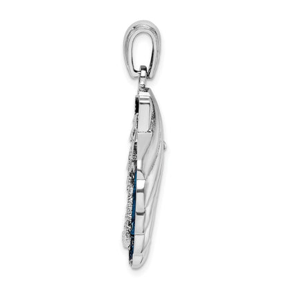 Sterling Silver Rhodium-Plated Enameled Blue Shell with Palm Trees Pendant
