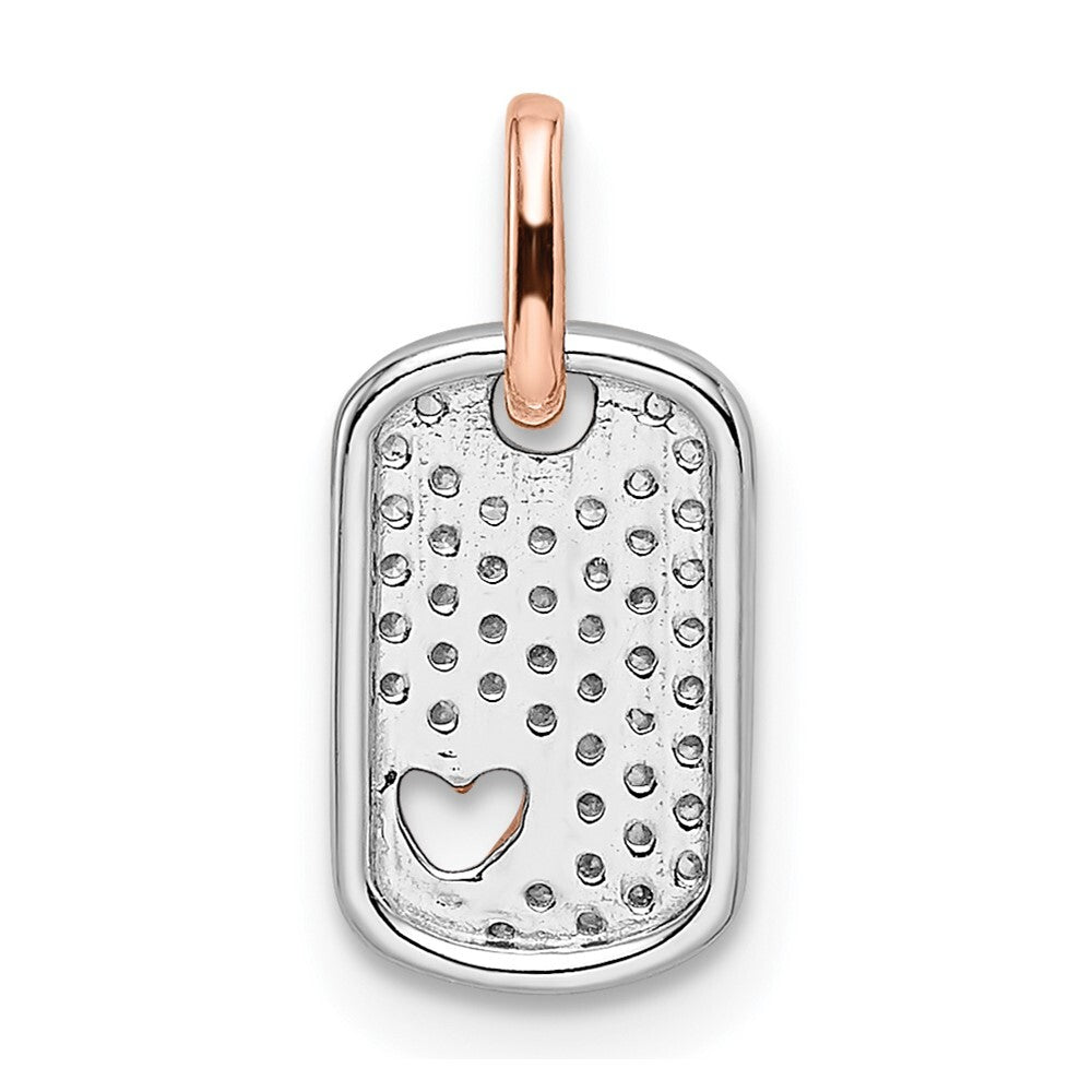 14k Two-tone Gold White and Rose Small Dog Tag Heart Diamond Pendant