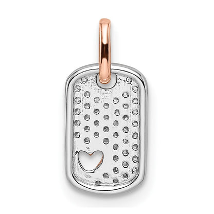 14k Two-tone Gold White and Rose Small Dog Tag Heart Diamond Pendant