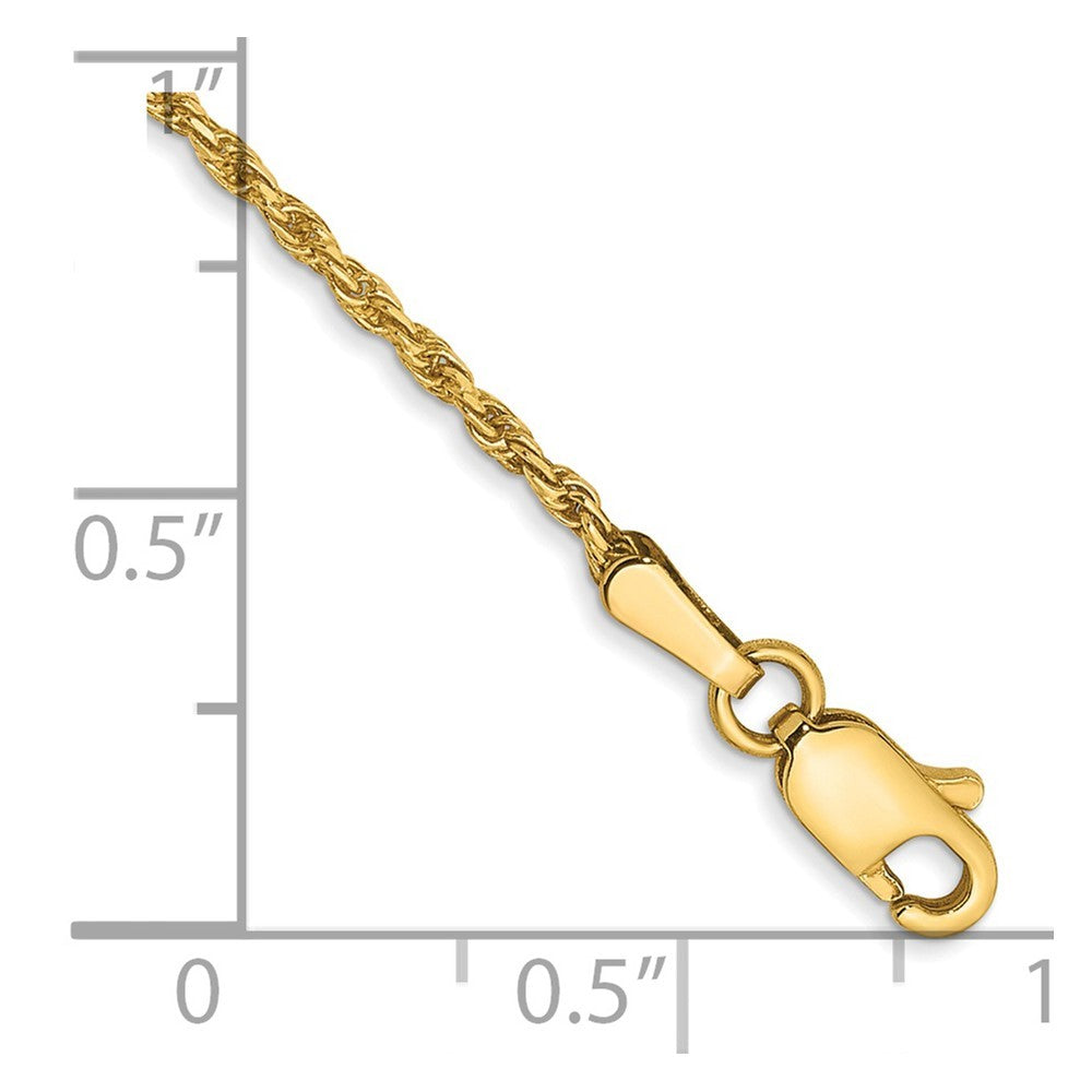 14k Yellow Gold 7 inch 1.3mm Diamond-cut Solid Machine Made Rope Chain Bracelet