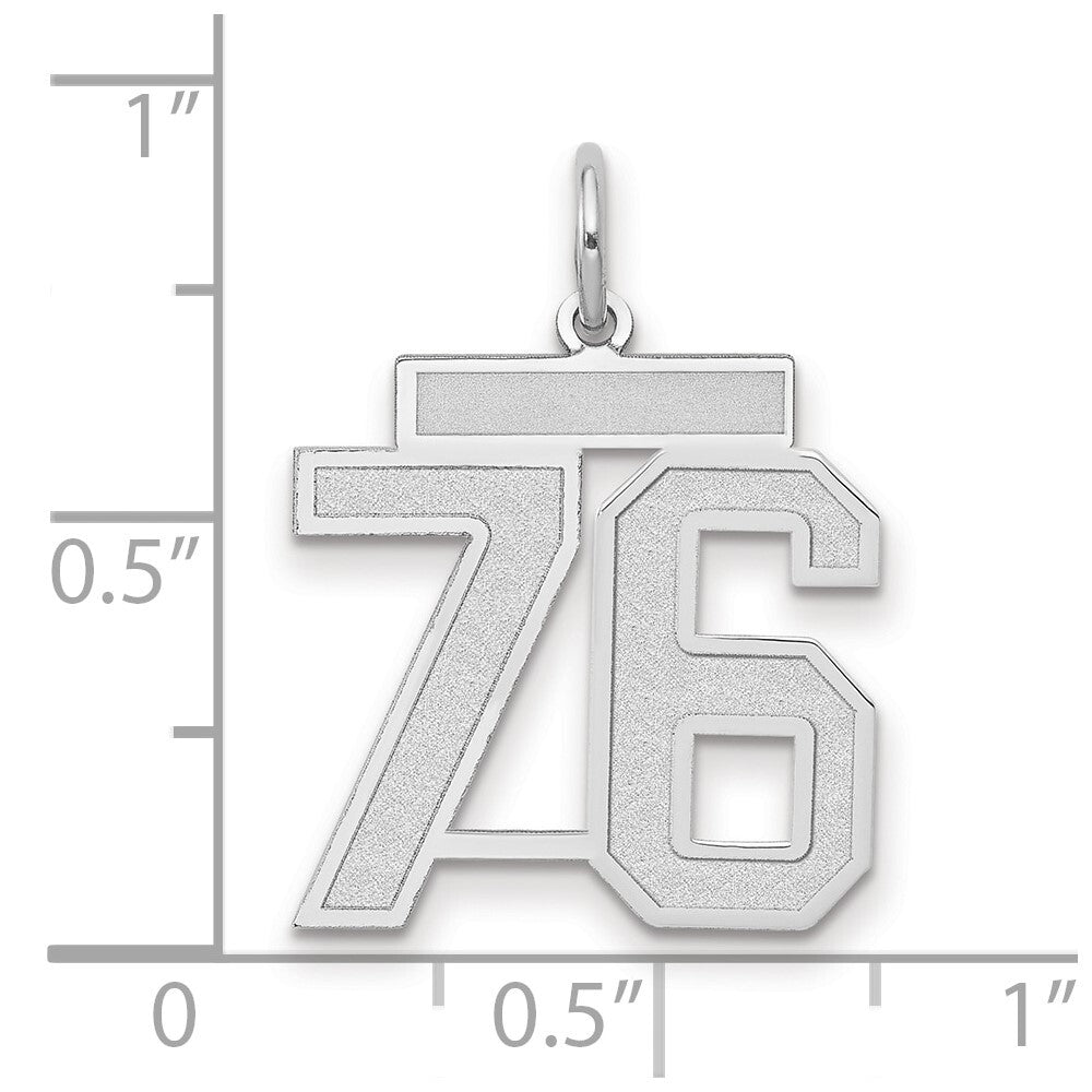 14k White Gold Medium Satin Number 76 Charm Pendant for Women