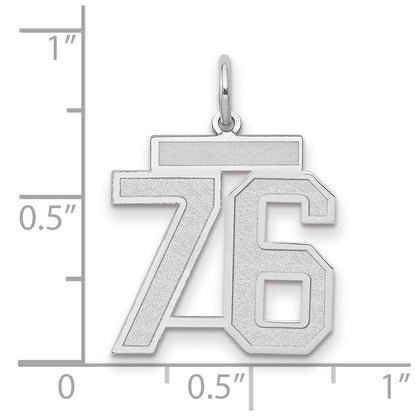 14k White Gold Medium Satin Number 76 Charm Pendant for Women