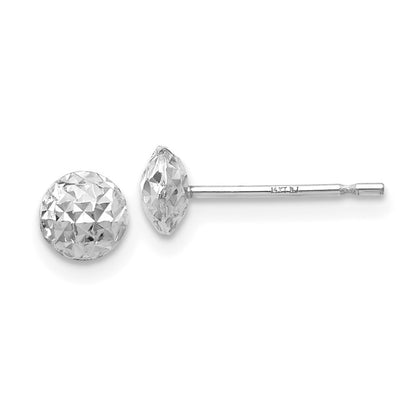 14K White Gold 5 mm Puff Circle Stud Earrings Gift for Women