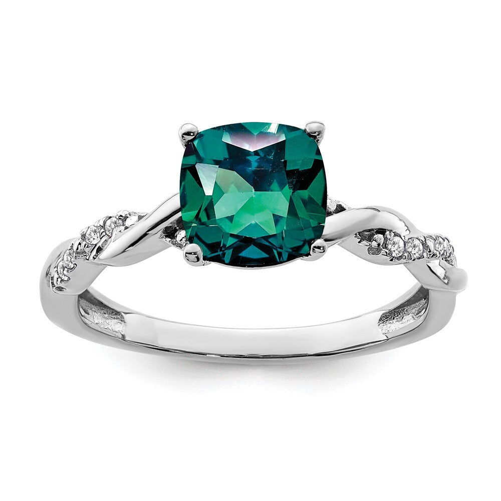 Sterling Silver Rhodium-plated Created Alexandrite and Diamond Ring Size 7