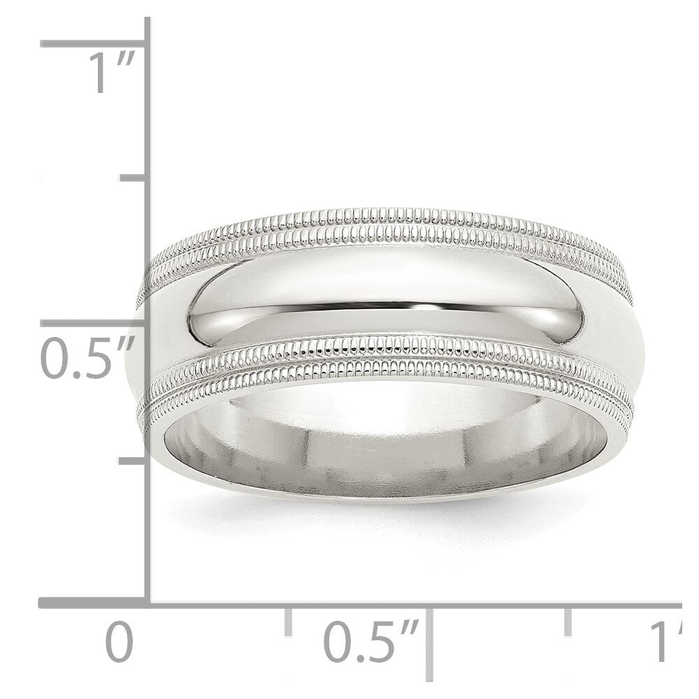 Sterling Silver 8mm Comfort Fit Double Milgrain Size 6 Band