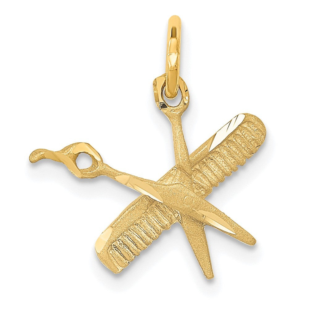 14k Yellow Gold Comb and Scissors Charm Pendant