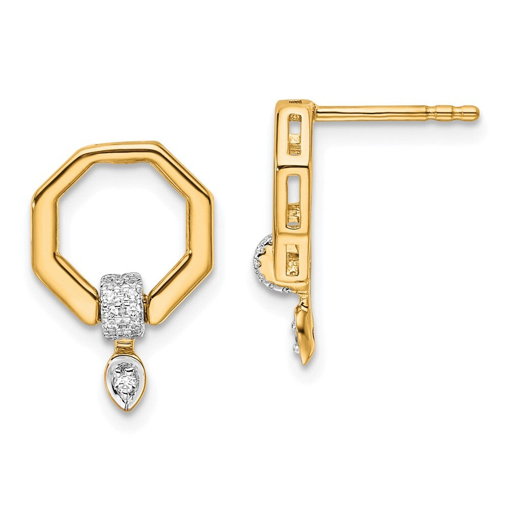 14k Yellow Gold Polished Diamond Octagon Drop Drop & Dangle Earrings