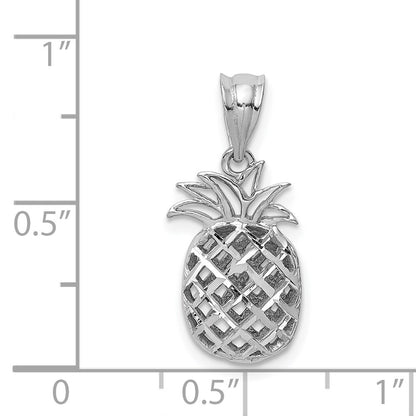 14k White Gold White Polished & Diamond-cut 3D Pineapple Pendant for Women