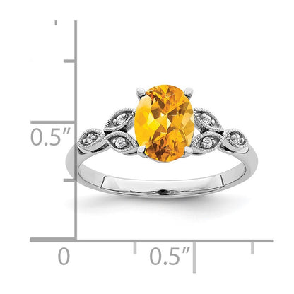 14k White Gold Oval Citrine and Diamond Ring Size 7