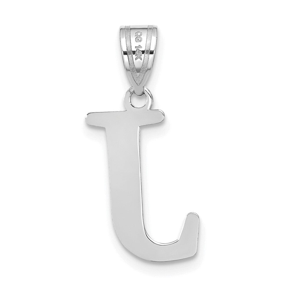 14k White Gold Polished Etched Letter J Initial Pendant for Women
