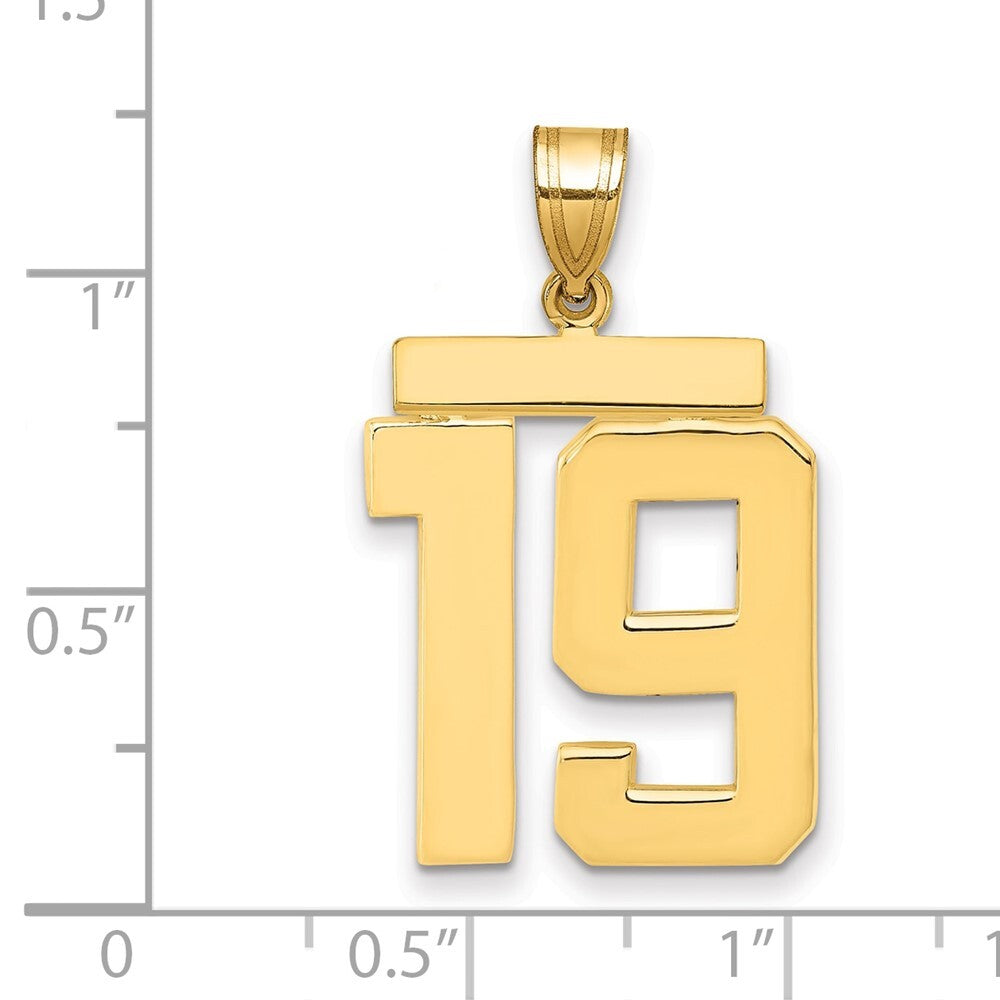 14k Yellow Gold Large Polished Number 19 Charm Pendant for Women