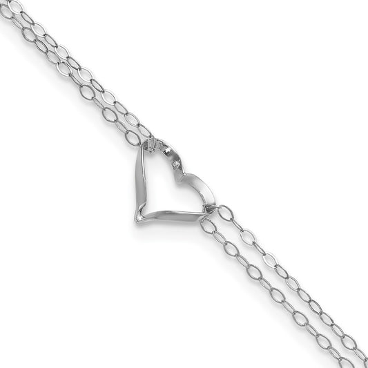 14k White Gold Double Strand Chain Twisted Heart 11" Anklet
