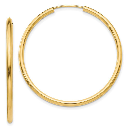 14k Yellow Gold Polished Round Endless 2mm Hoop Earrings
