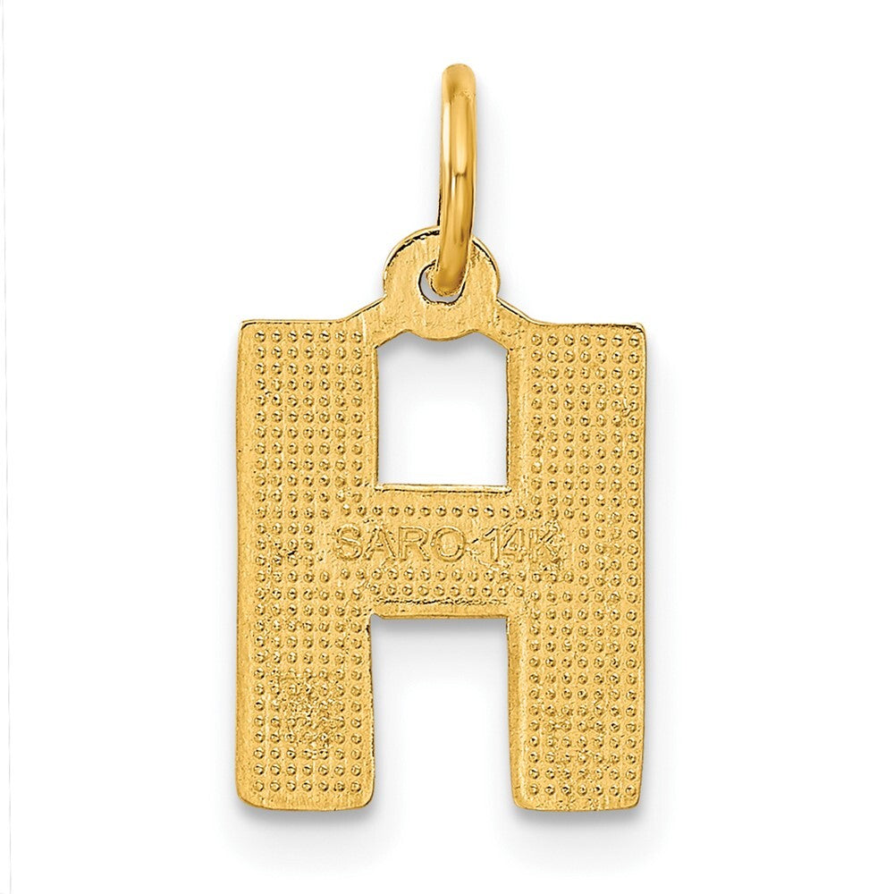 14k Yellow Gold Satin Diamond-cut Letter H Initial Charm Pendant for Women