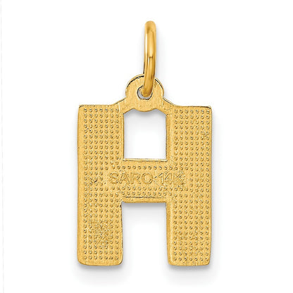 14k Yellow Gold Satin Diamond-cut Letter H Initial Charm Pendant for Women