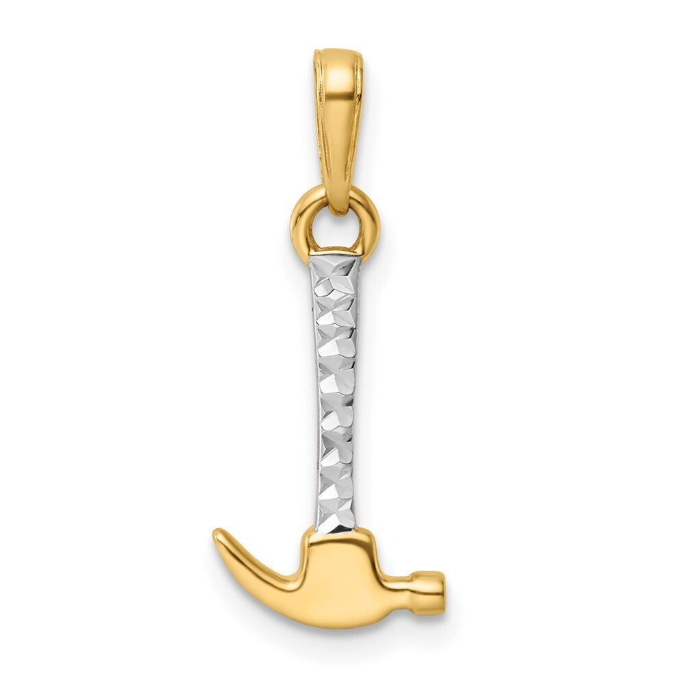 14k Yellow Gold and White Rhodium Diamond-Cut Hammer Pendant for Women