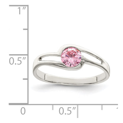Sterling Silver Pink Round Bezel Cubic Zirconia Ring Size 7