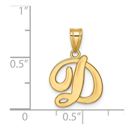 14k Yellow Gold Script Letter D Initial Pendant