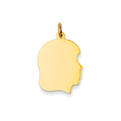 14k Yellow Gold Plain Medium .035 Gauge Facing Right Engravable Girl Head Charm