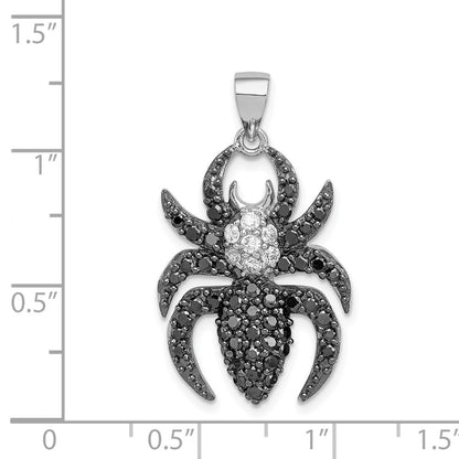 Sterling Silver Rhodium-plated Black and White Cubic Zirconia Spider Pendant