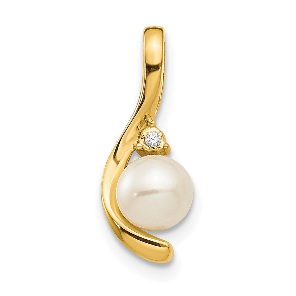 14k Yellow Gold FW Cultured Pearl and Diamond Pendant