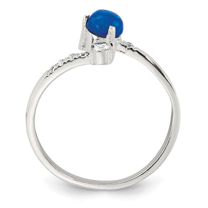 Sterling Silver Polished Opal and CZ Bypass Ring Size 8