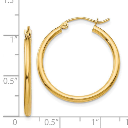 14k Yellow Gold Polished 2x25mm Tube Hoop Earrings