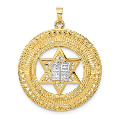 14k Two-Tone Gold Solid Star and Torah Inside Frame Pendant