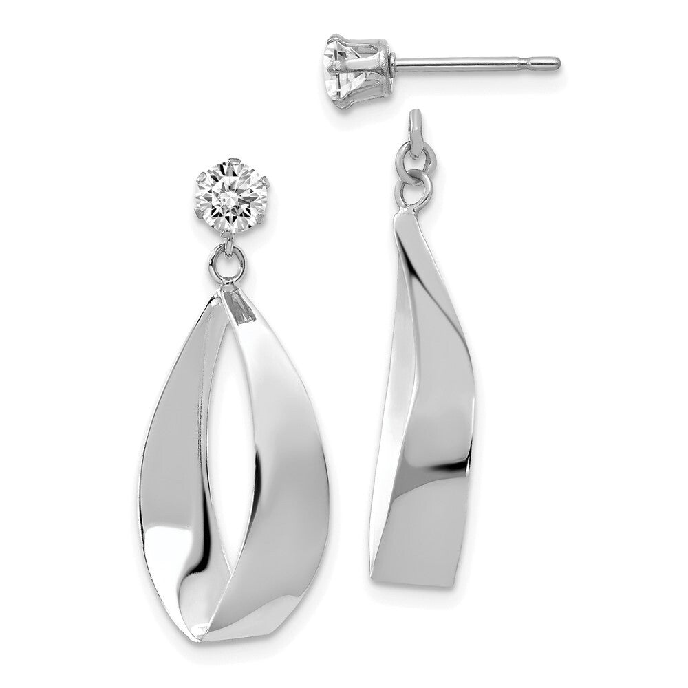 14k White Gold Polished Oval Dangle with Cubic Zirconia Stud Earring Jackets