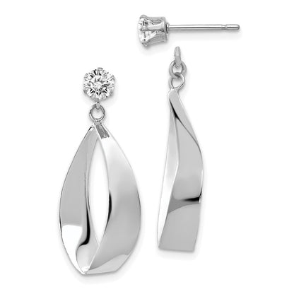 14k White Gold Polished Oval Dangle with Cubic Zirconia Stud Earring Jackets