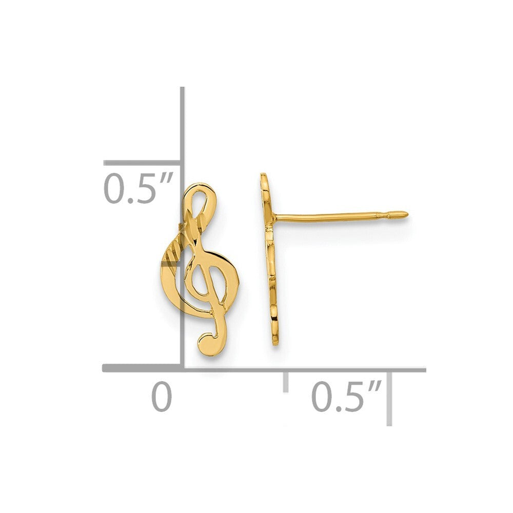 14k Yellow Gold Polished Musical Note Stud Earrings Gift for Women
