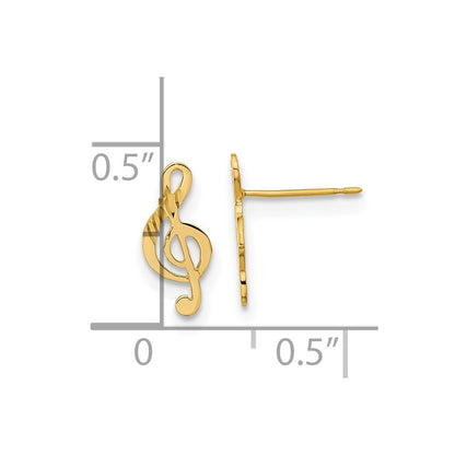 14k Yellow Gold Polished Musical Note Stud Earrings Gift for Women