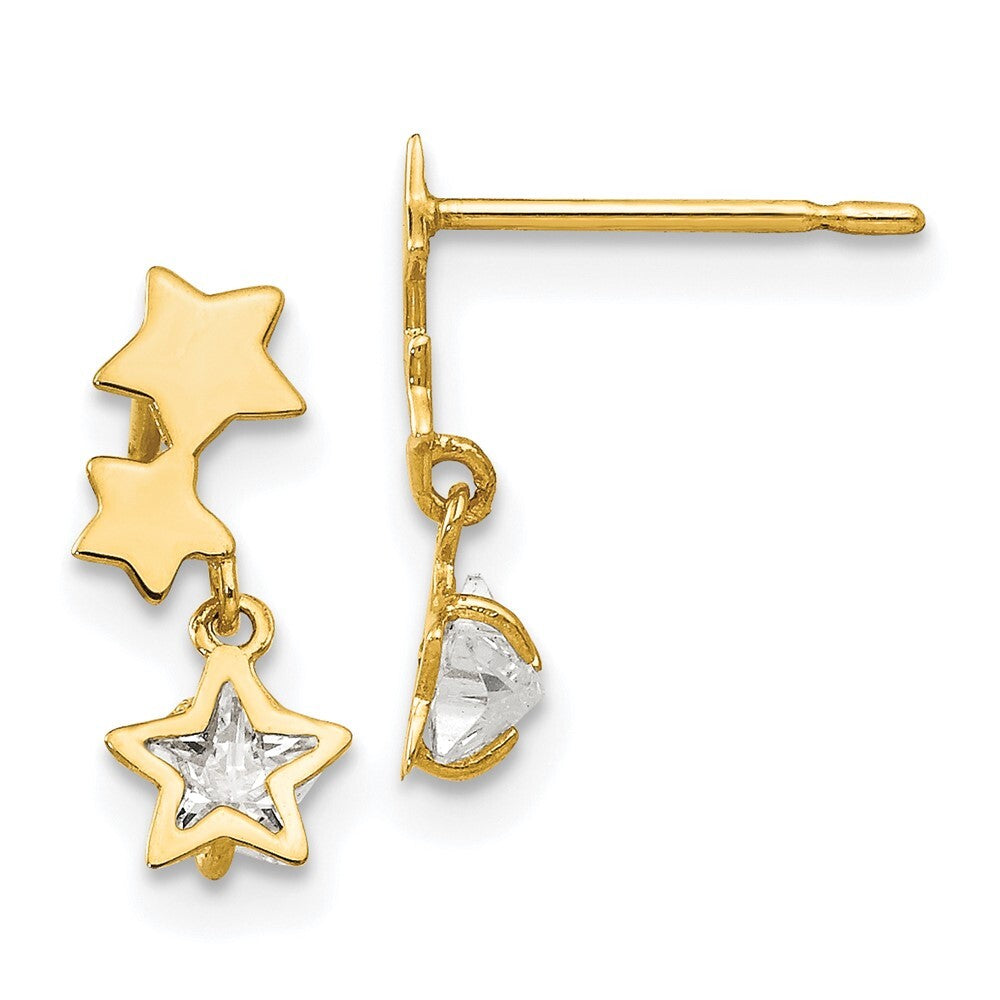 14k Yellow Gold Cubic Zirconia Children's Star Dangle Earrings Gift for Women