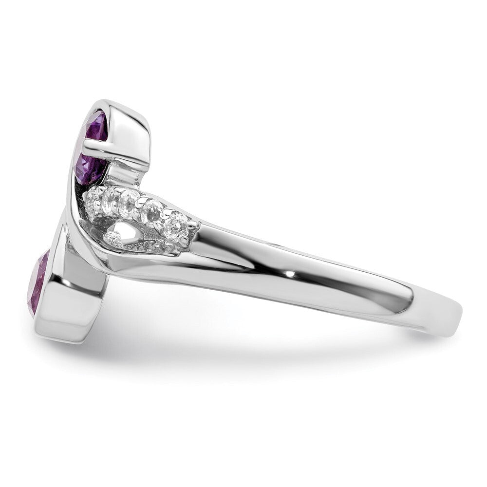 SterlingSilver Rhod-plated .6t.w. Amethyst & White Topaz Swirl Ring Size 6