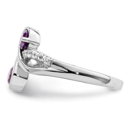 SterlingSilver Rhod-plated .6t.w. Amethyst & White Topaz Swirl Ring Size 6